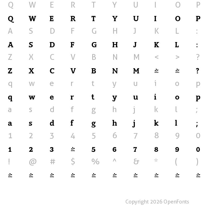 Character Map of FONTSPRING DEMO - Slam SemiBold Regular