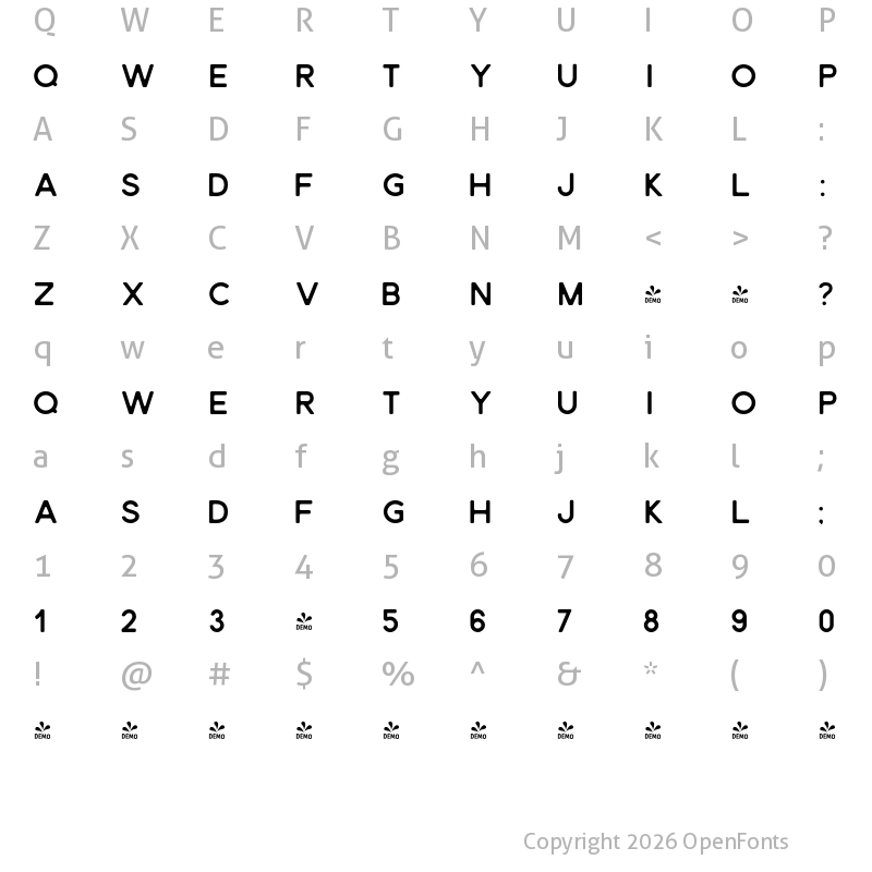 Character Map of FONTSPRING DEMO - Smoothy Sans Regular