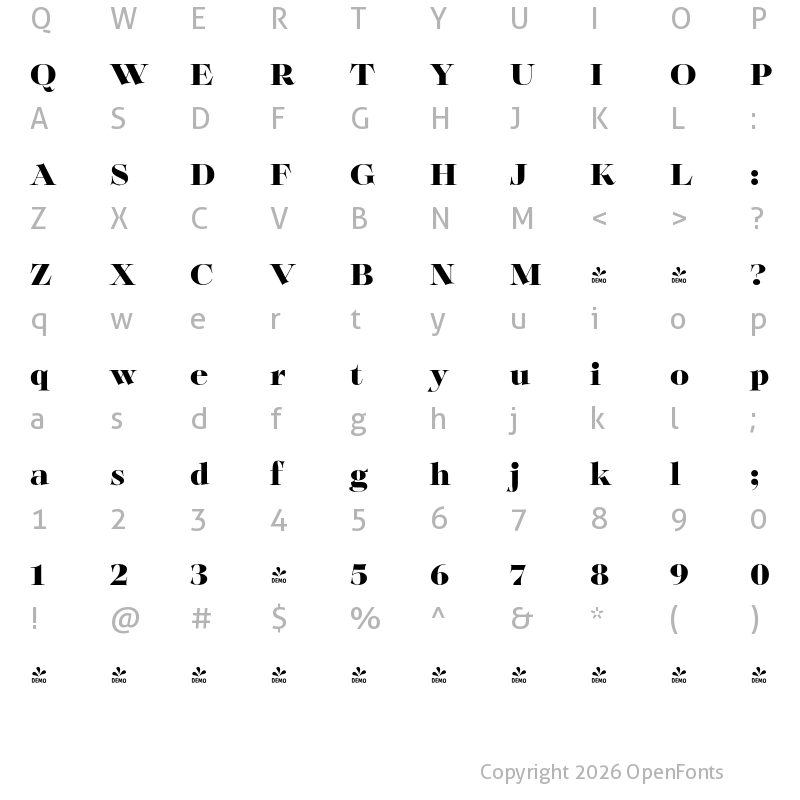 Character Map of FONTSPRING DEMO - Solena Pro Black Regular