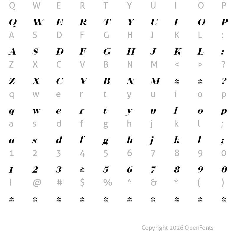 Character Map of FONTSPRING DEMO - Solena Pro ExtraBold Italic