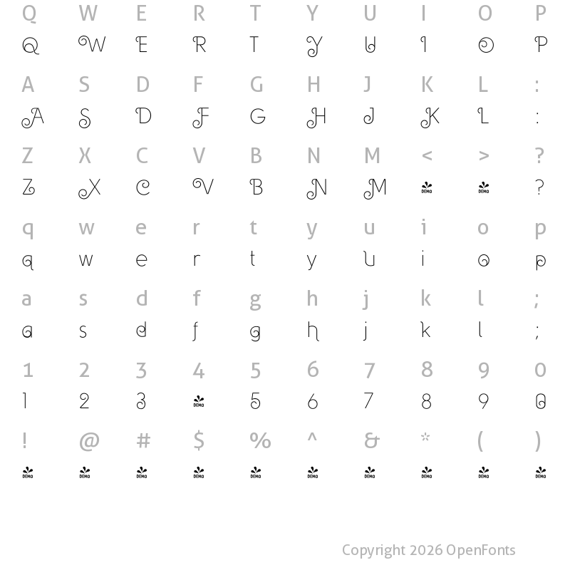 Character Map of FONTSPRING DEMO - Solomon Light Deco Regular