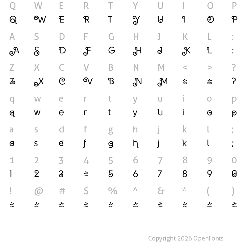 Character Map of FONTSPRING DEMO - Solomon Normal Deco Regular