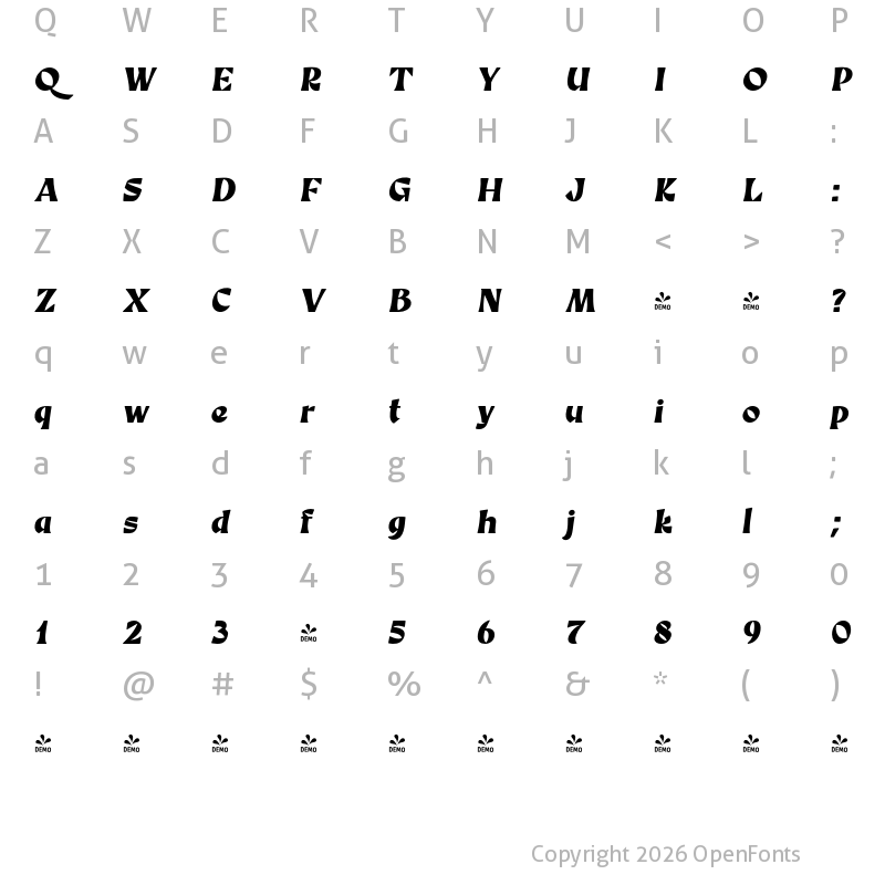 Character Map of FONTSPRING DEMO - Something Rounded Italic Regular