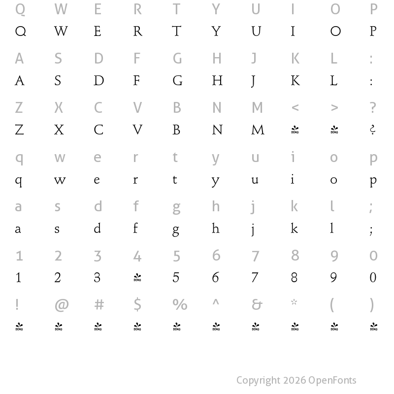 Character Map of FONTSPRING DEMO - Sondrio Regular
