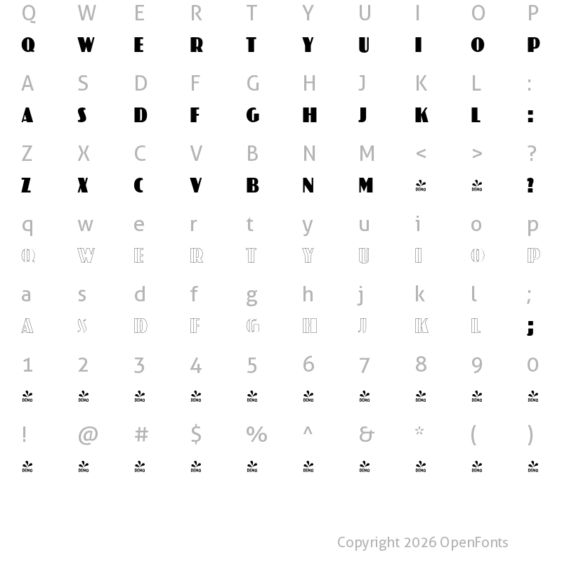 Character Map of FONTSPRING DEMO - Sonrisa Titling Regular