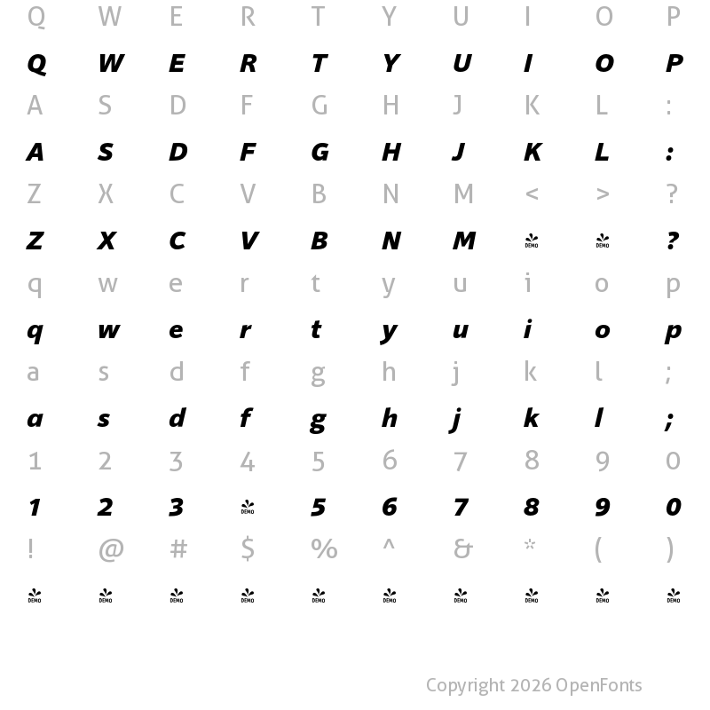 Character Map of FONTSPRING DEMO - Sonus-ExtraBoldIt Regular