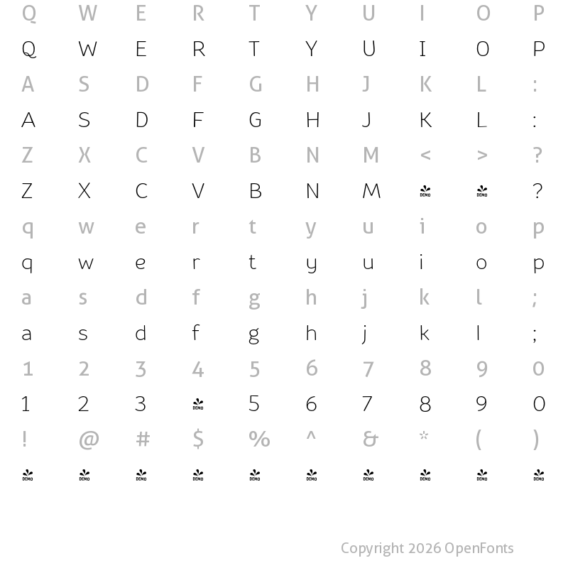 Character Map of FONTSPRING DEMO - Souses Thin Bold