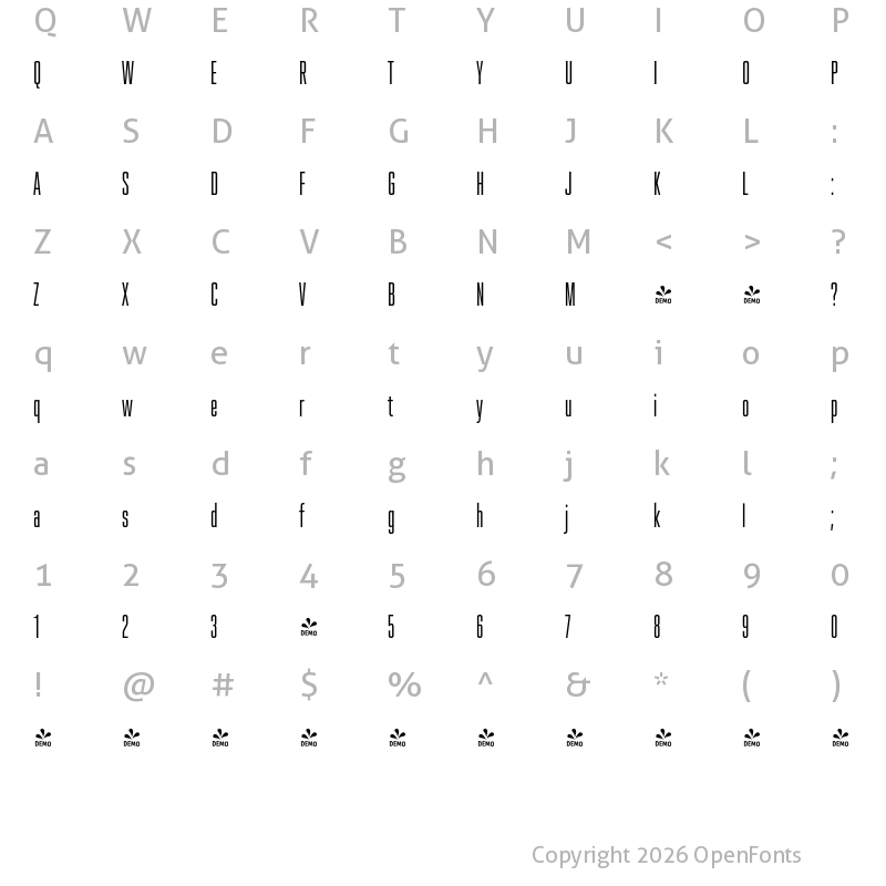 Character Map of FONTSPRING DEMO - Spaceland Five Regular