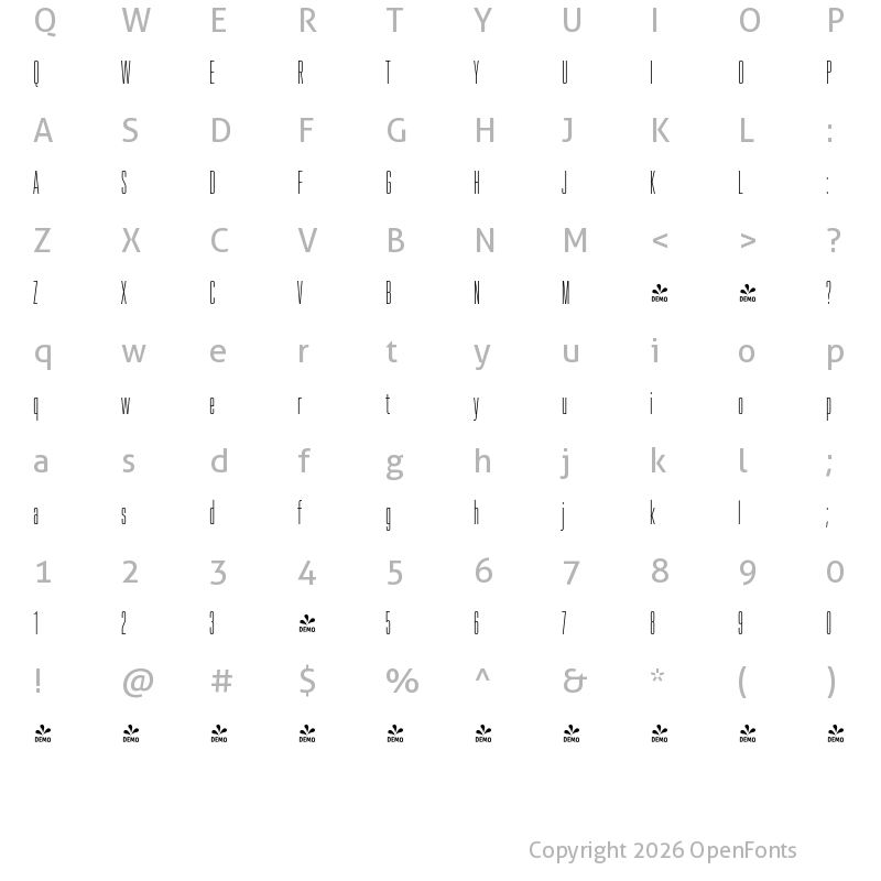 Character Map of FONTSPRING DEMO - Spaceland Two Regular