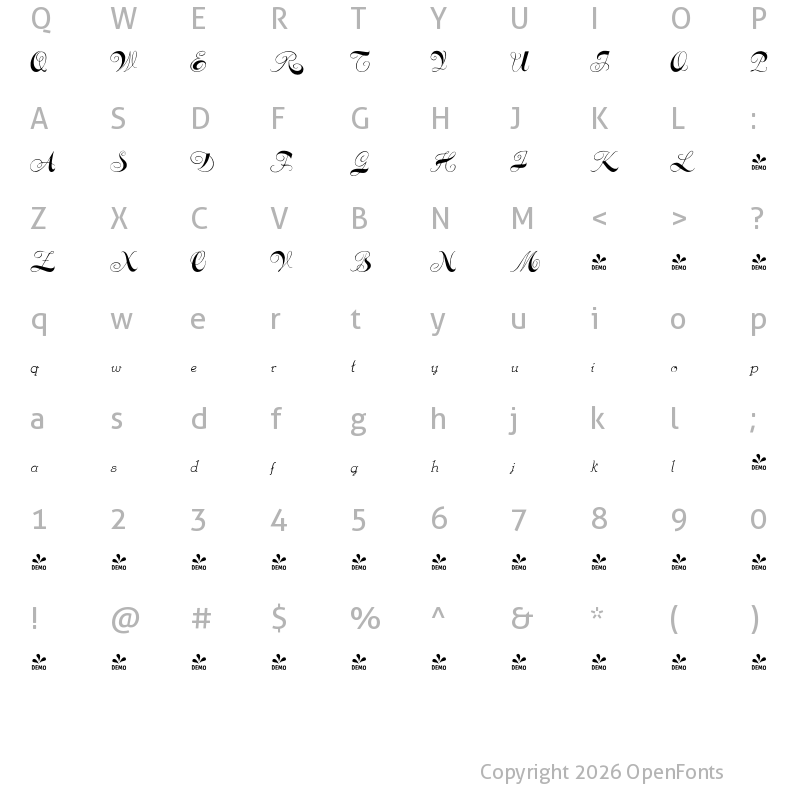 Character Map of FONTSPRING DEMO - SpencerianConstancia Regular