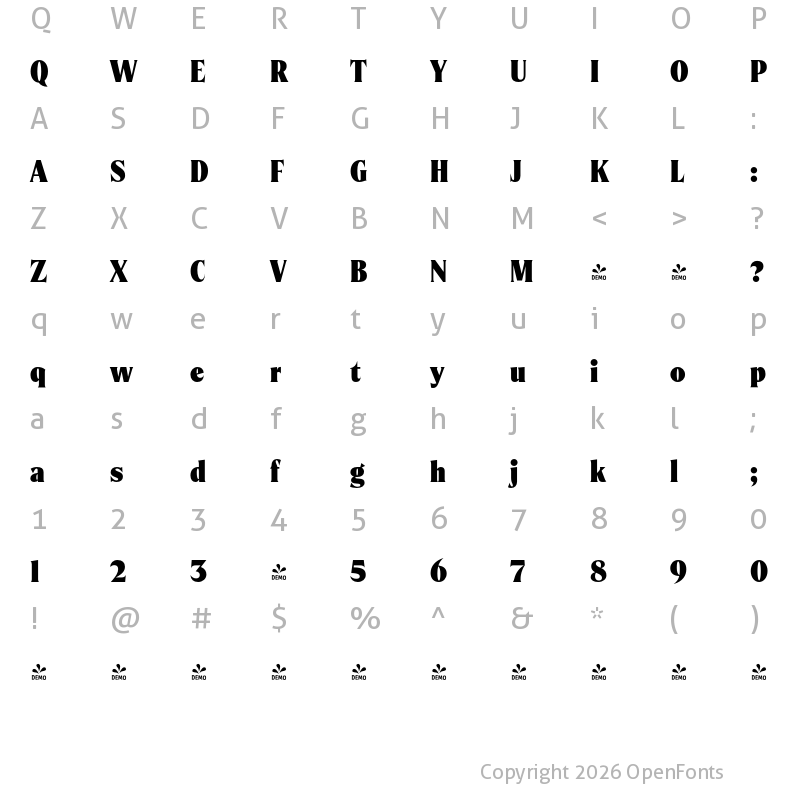 Character Map of FONTSPRING DEMO - Spirits Sharp Black Regular