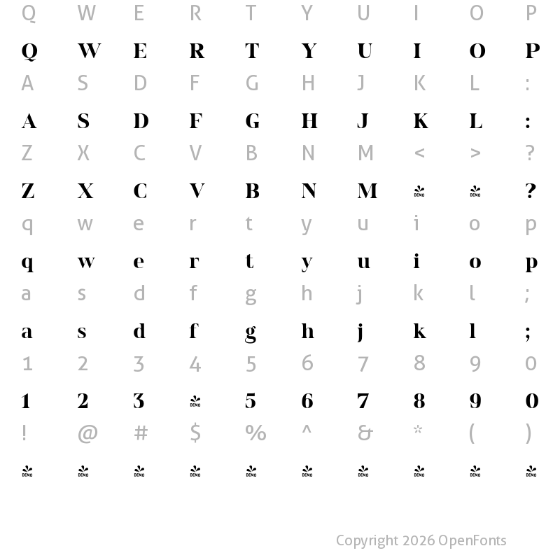 Character Map of FONTSPRING DEMO - Spitzkant Head Bold Regular