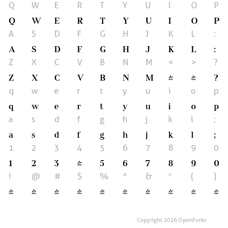 Character Map of FONTSPRING DEMO - Spitzkant Text Medium Regular
