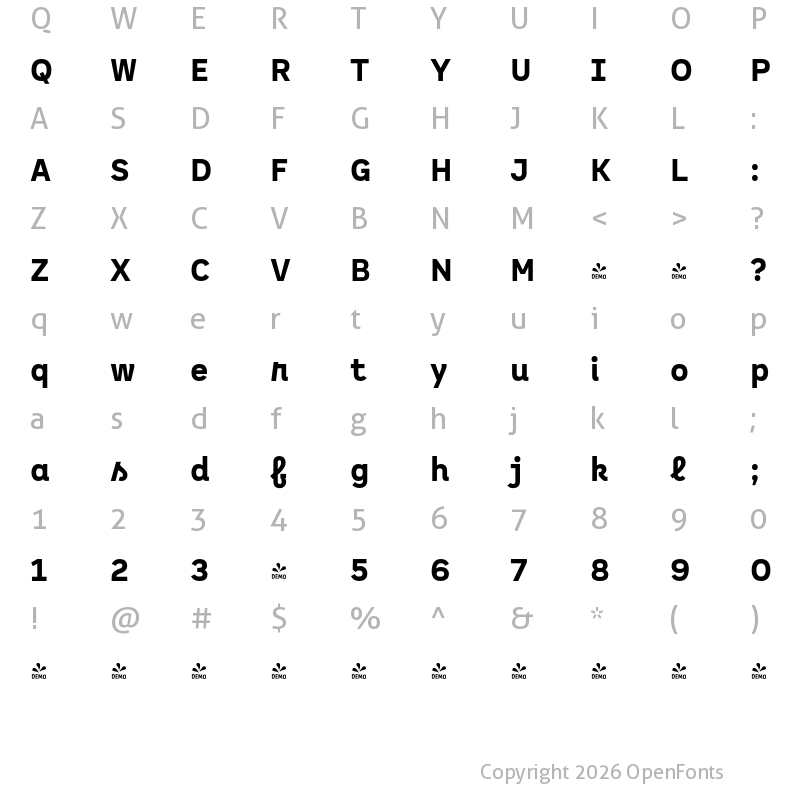 Character Map of FONTSPRING DEMO - Spock Ess Alt 2 Black Regular