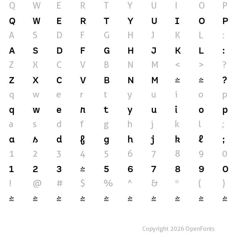 Character Map of FONTSPRING DEMO - Spock Ess Alt 2 Bold Regular