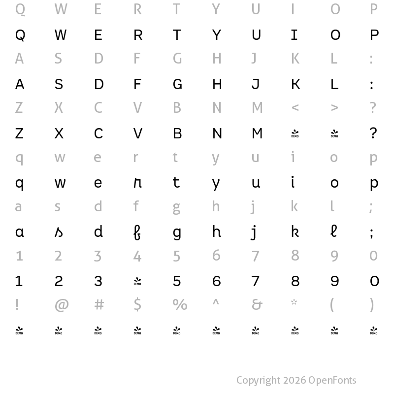 Character Map of FONTSPRING DEMO - Spock Ess Alt 2 Regular