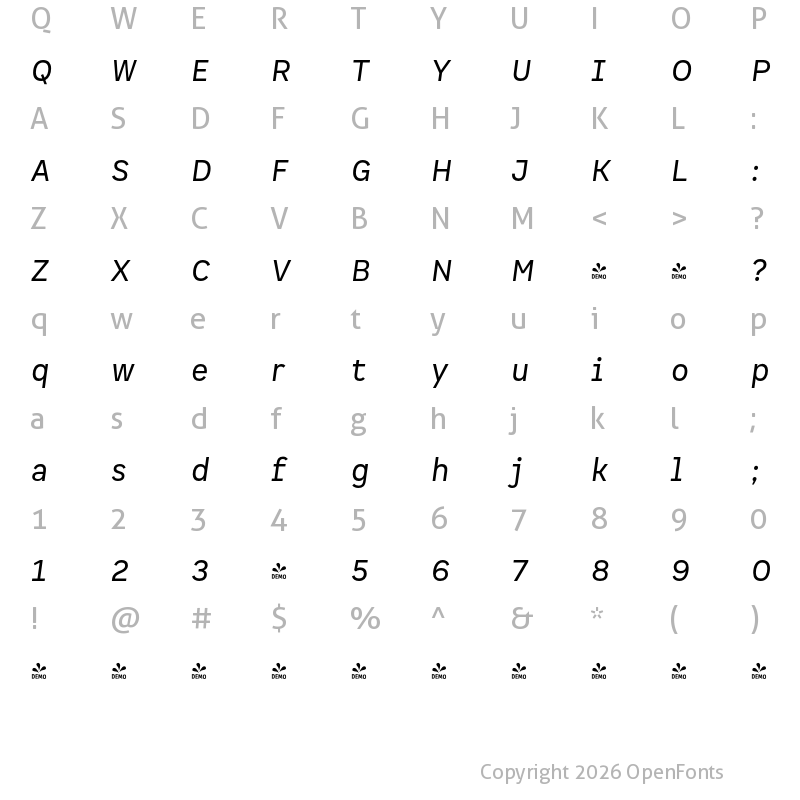 Character Map of FONTSPRING DEMO - Spock Ess It Regular