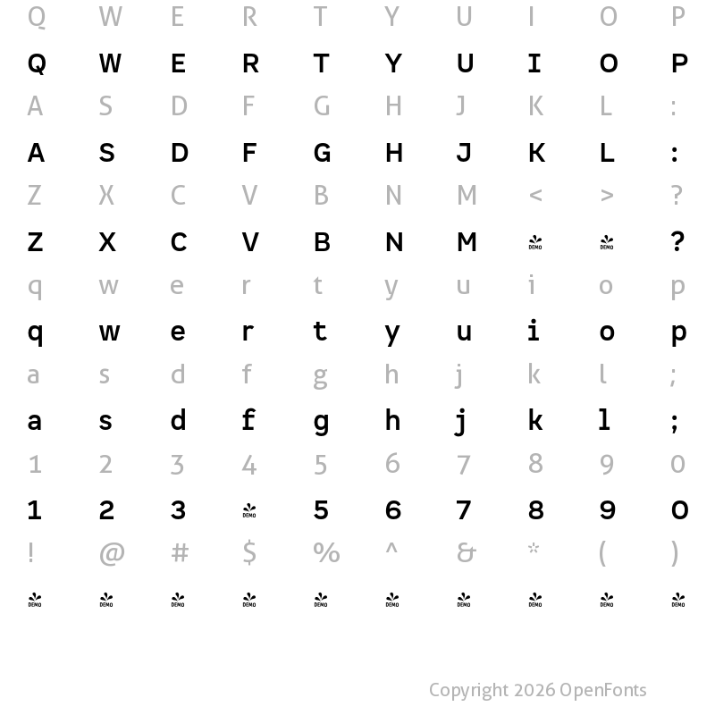 Character Map of FONTSPRING DEMO - Spock Pro Bold Regular