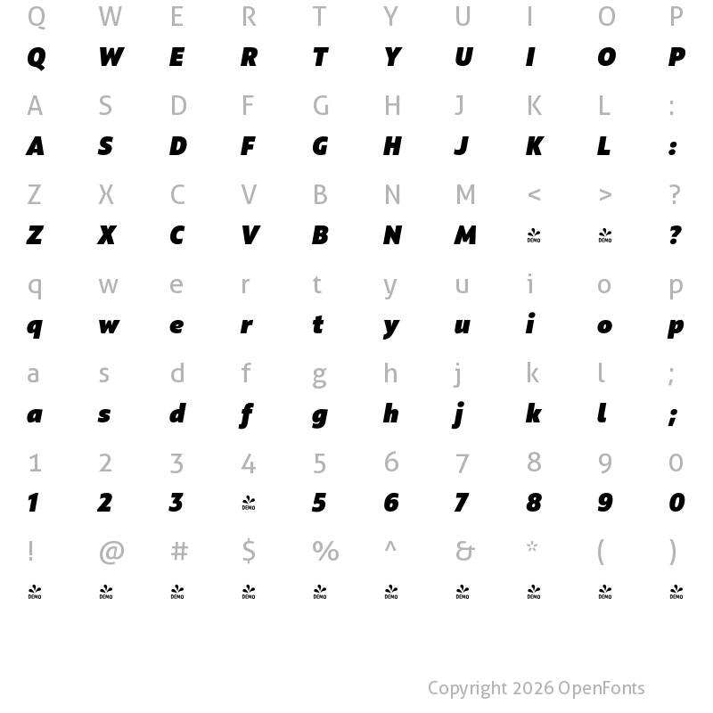 Character Map of FONTSPRING DEMO - Squad Black Italic