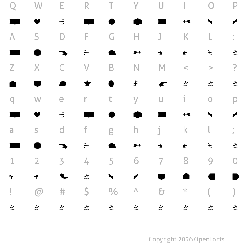 Character Map of FONTSPRING DEMO - Squick Dingbat Regular