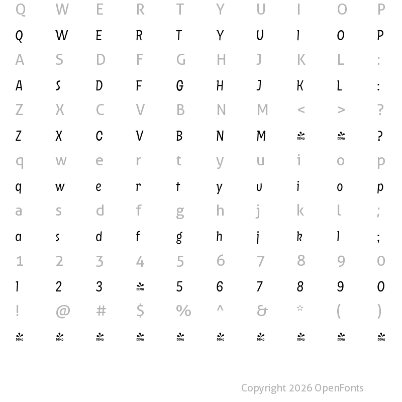 Character Map of FONTSPRING DEMO - Squick Medium Regular