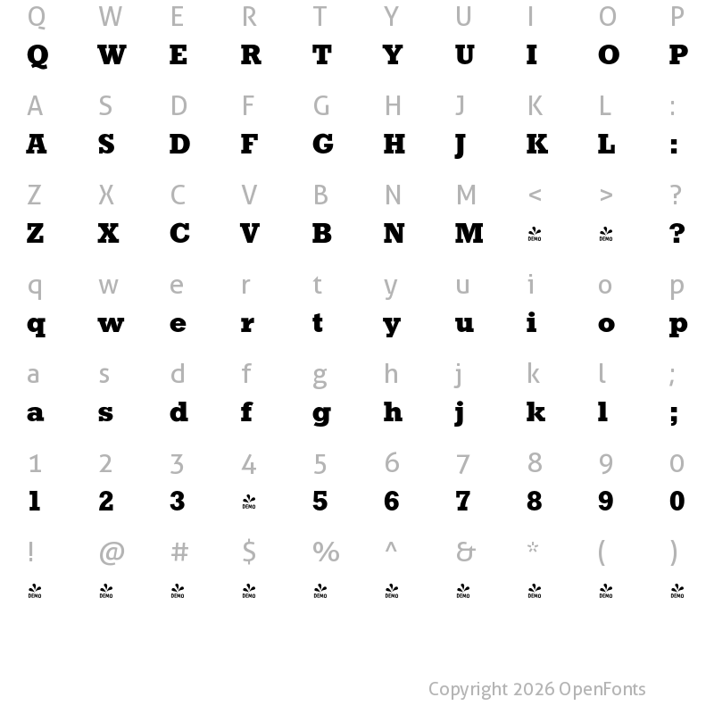 Character Map of FONTSPRING DEMO - Stafford Serial Xbold Regular