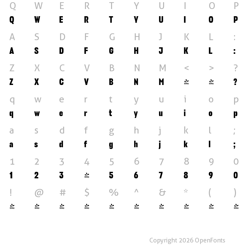Character Map of FONTSPRING DEMO - Stapel Condensed Bold Regular