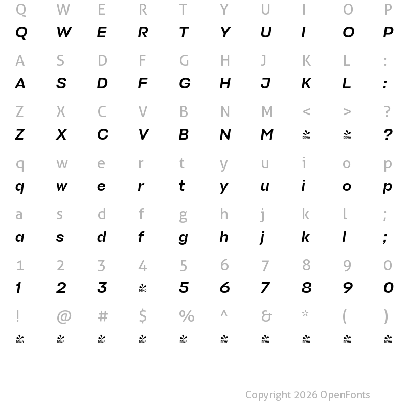 Character Map of FONTSPRING DEMO - Stapel Medium Italic