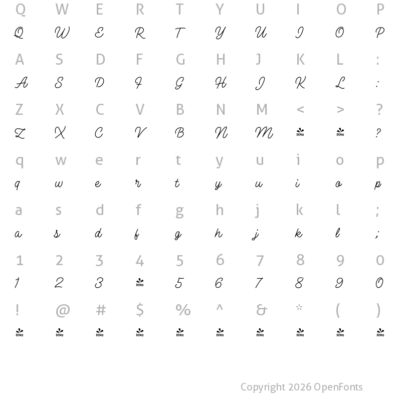 Character Map of FONTSPRING DEMO - SteakAndCheese Pen3 Regular