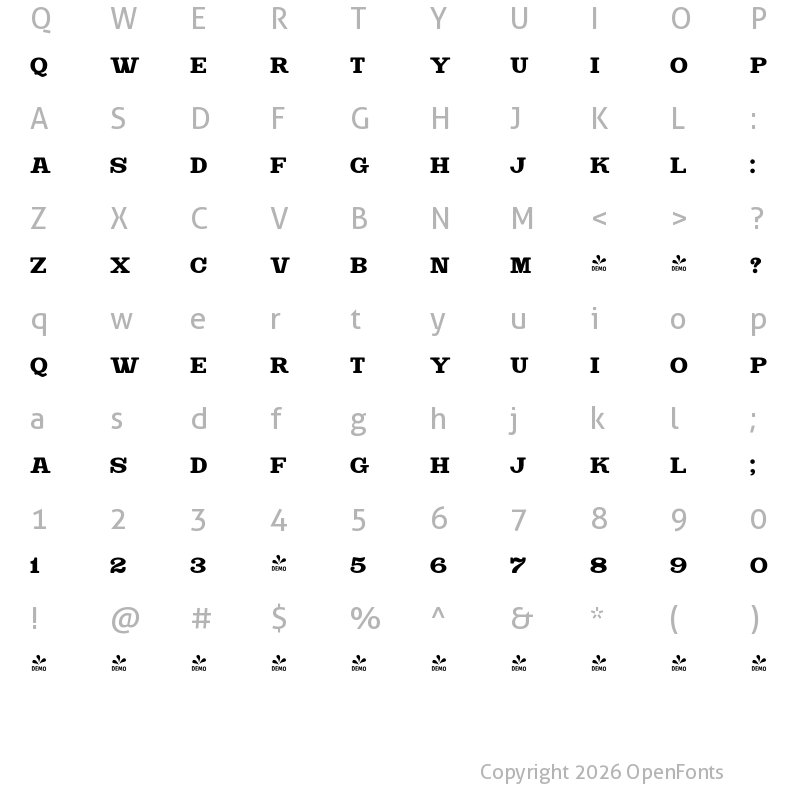 Character Map of FONTSPRING DEMO - SteakAndCheese Slab Bold Regular