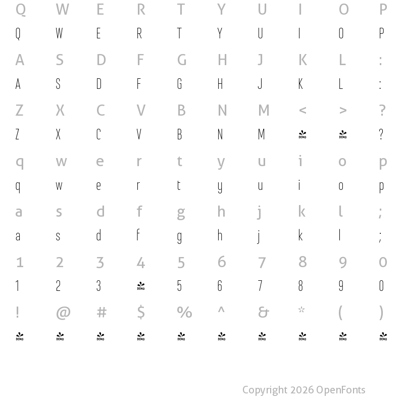 Character Map of FONTSPRING DEMO - Steclo ExtLt Regular