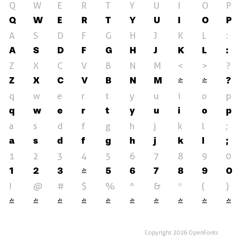 Character Map of FONTSPRING DEMO - Stevie Sans Black Regular