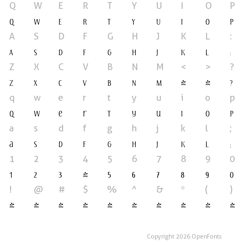 Character Map of FONTSPRING DEMO - Storyteller Sans Cd ContrastB Regular