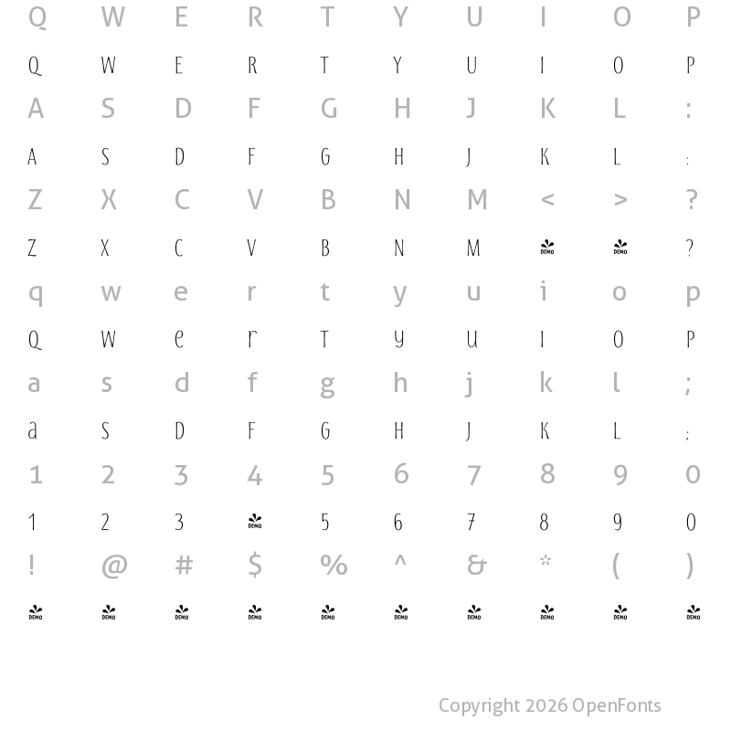Character Map of FONTSPRING DEMO - Storyteller Sans ExCd Regular