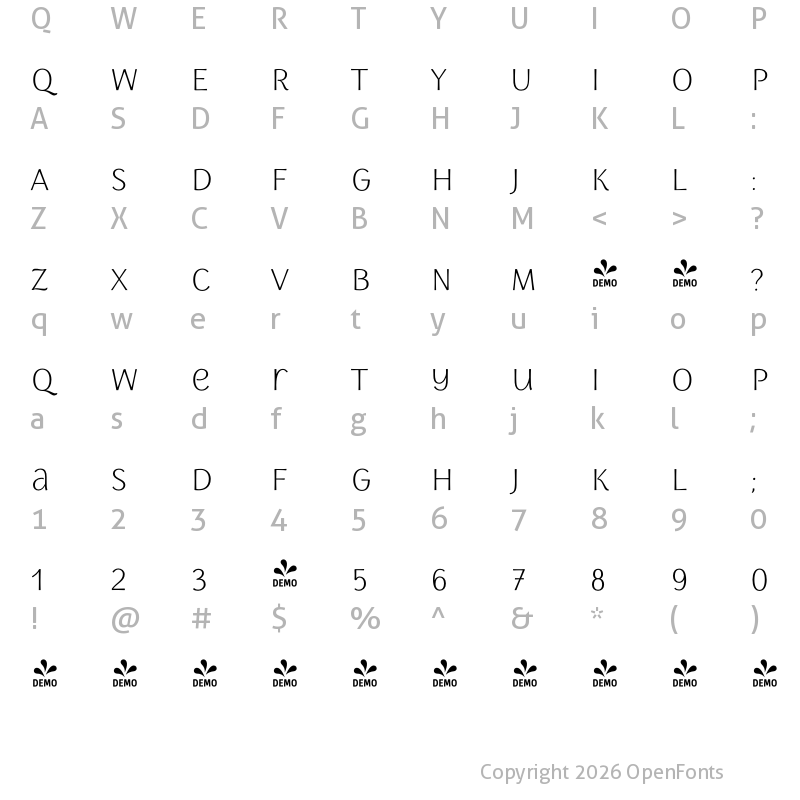 Character Map of FONTSPRING DEMO - Storyteller Sans Regular