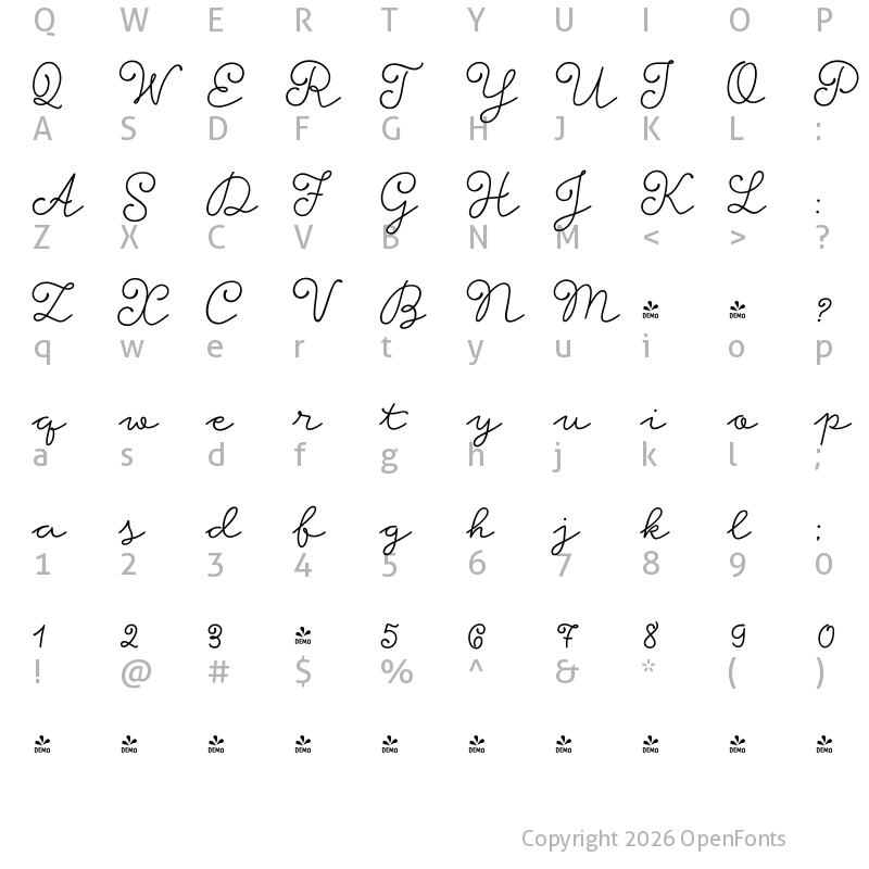 Character Map of FONTSPRING DEMO - Storyteller Script Bold Regular