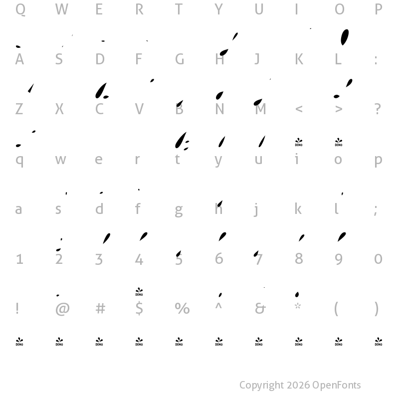 Character Map of FONTSPRING DEMO - Storyteller Script Casual Fill Regular