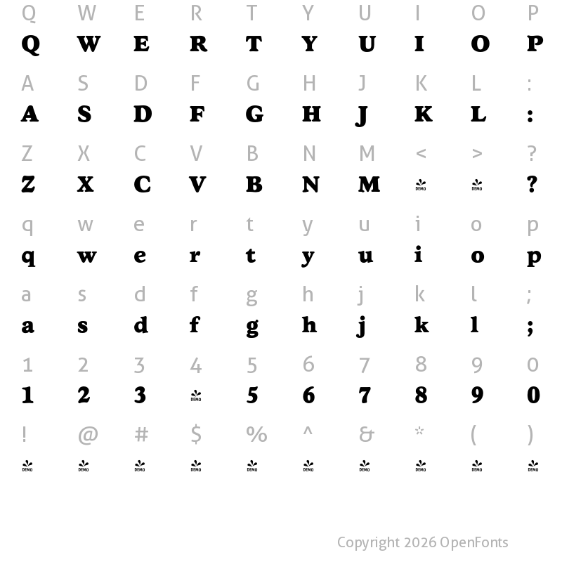 Character Map of FONTSPRING DEMO - Stratford Serial Black Regular
