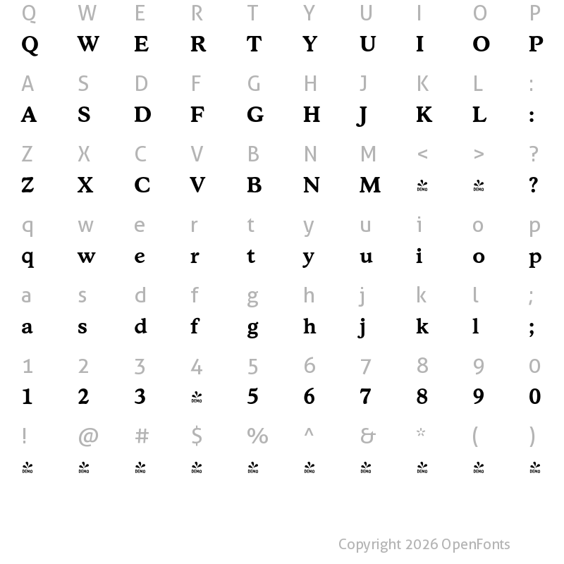 Character Map of FONTSPRING DEMO - Stratford Serial Bold