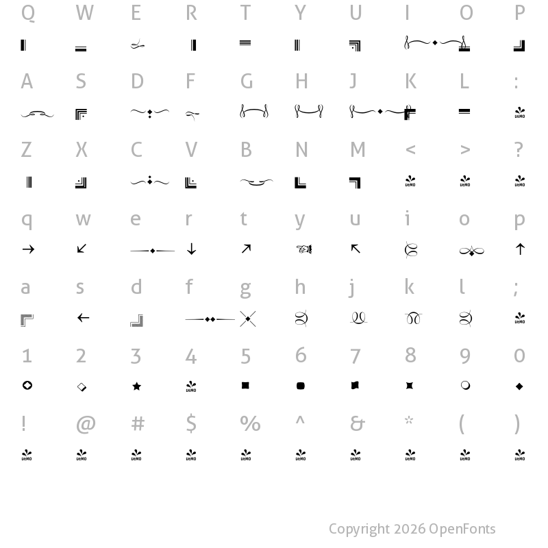 Character Map of FONTSPRING DEMO - Strato Pro SC Ornaments Regular