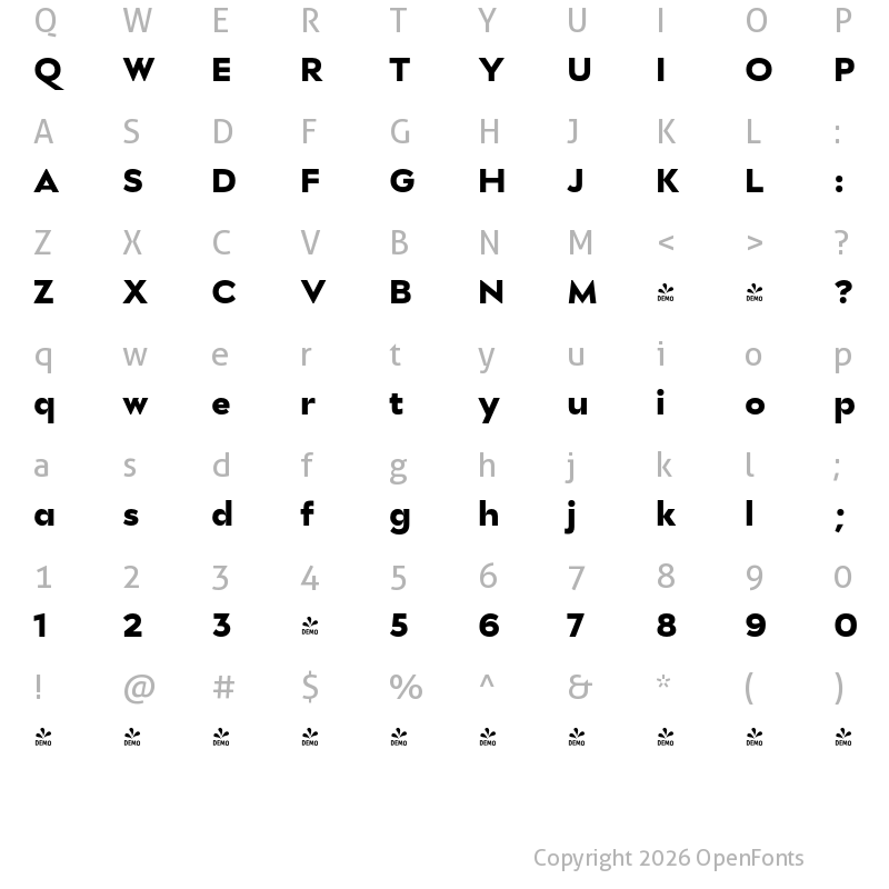 Character Map of FONTSPRING DEMO - Stray Black Regular