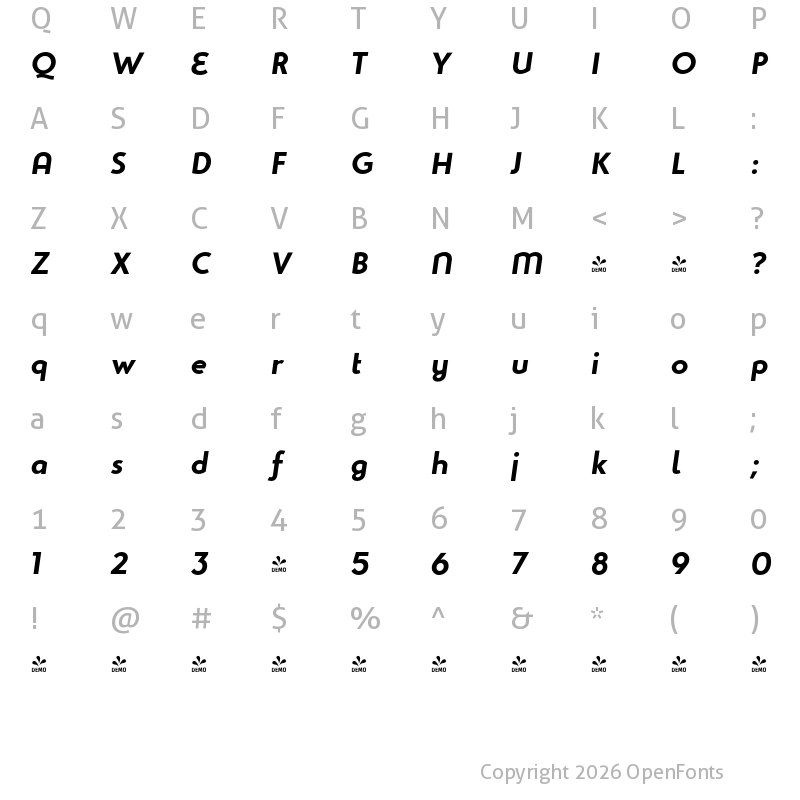 Character Map of FONTSPRING DEMO - Studio Gothic Bold Italic