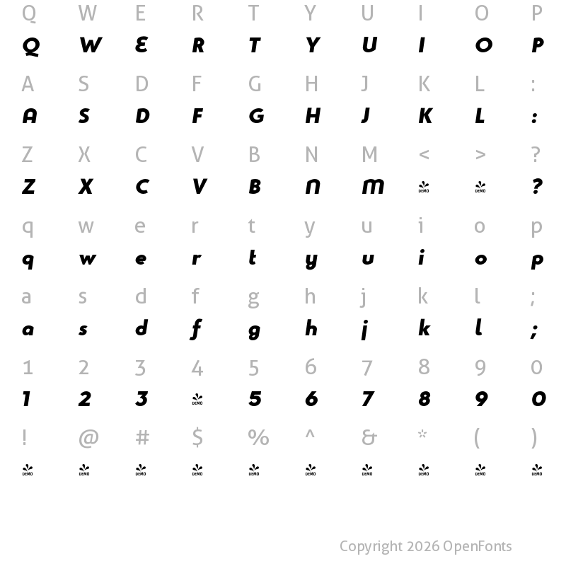 Character Map of FONTSPRING DEMO - Studio Gothic ExtraBold Italic