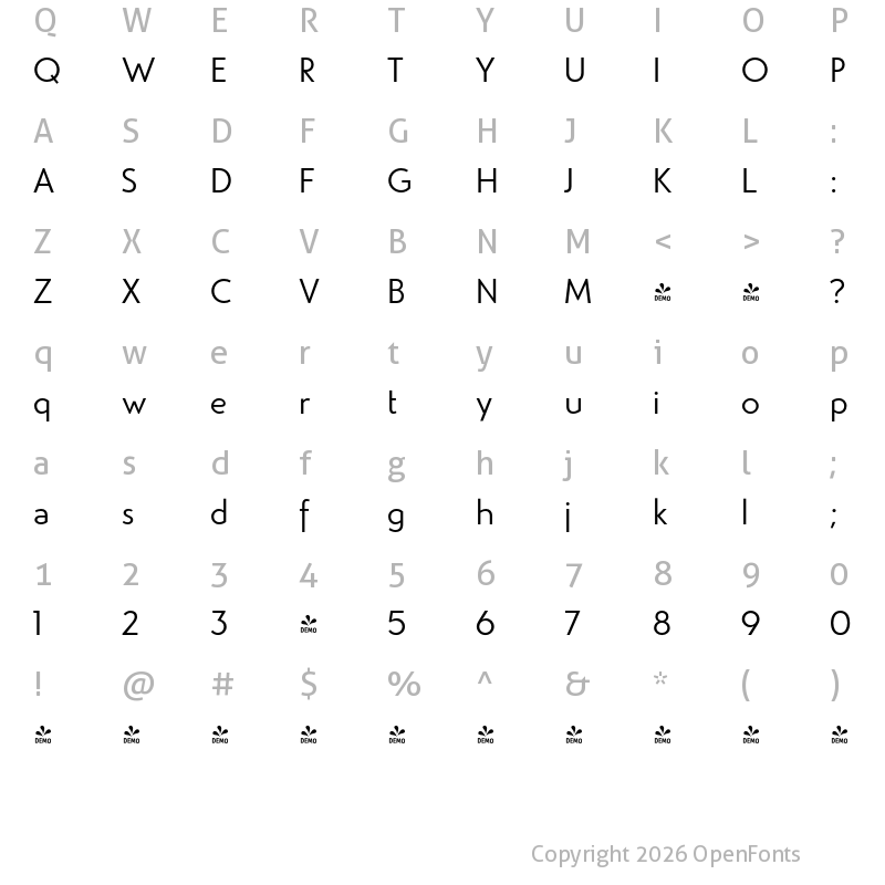 Character Map of FONTSPRING DEMO - Studio Gothic Light Regular