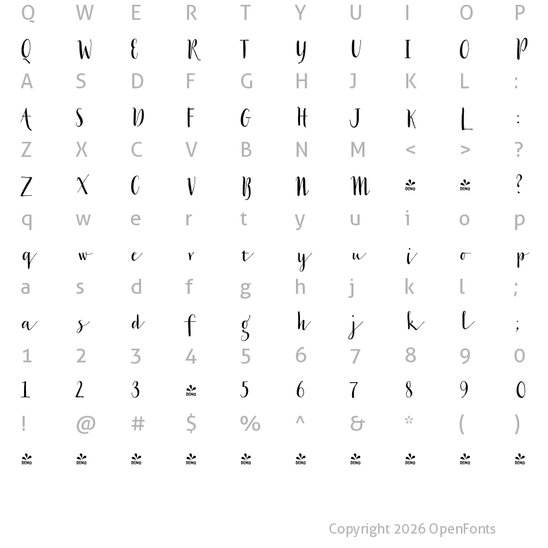 Character Map of FONTSPRING DEMO - Stylist Pro Regular Regular