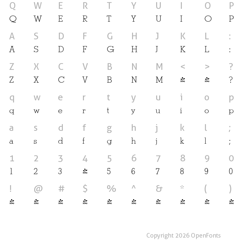 Character Map of FONTSPRING DEMO - Stymie Pro Light Regular