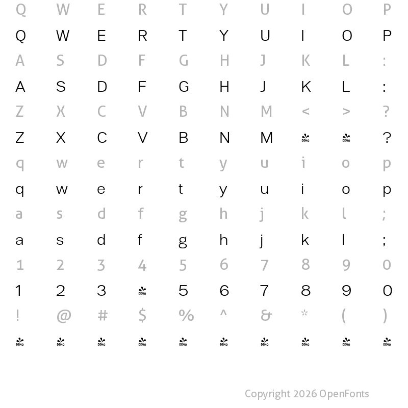 Character Map of FONTSPRING DEMO - Substance Light Regular