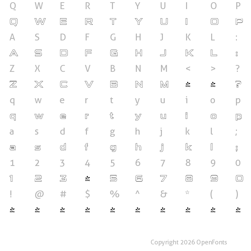 Character Map of FONTSPRING DEMO - Sui Generis Ol Regular