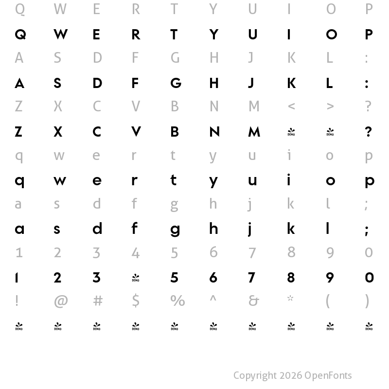Character Map of FONTSPRING DEMO - Supera Gothic ExtraBold Regular