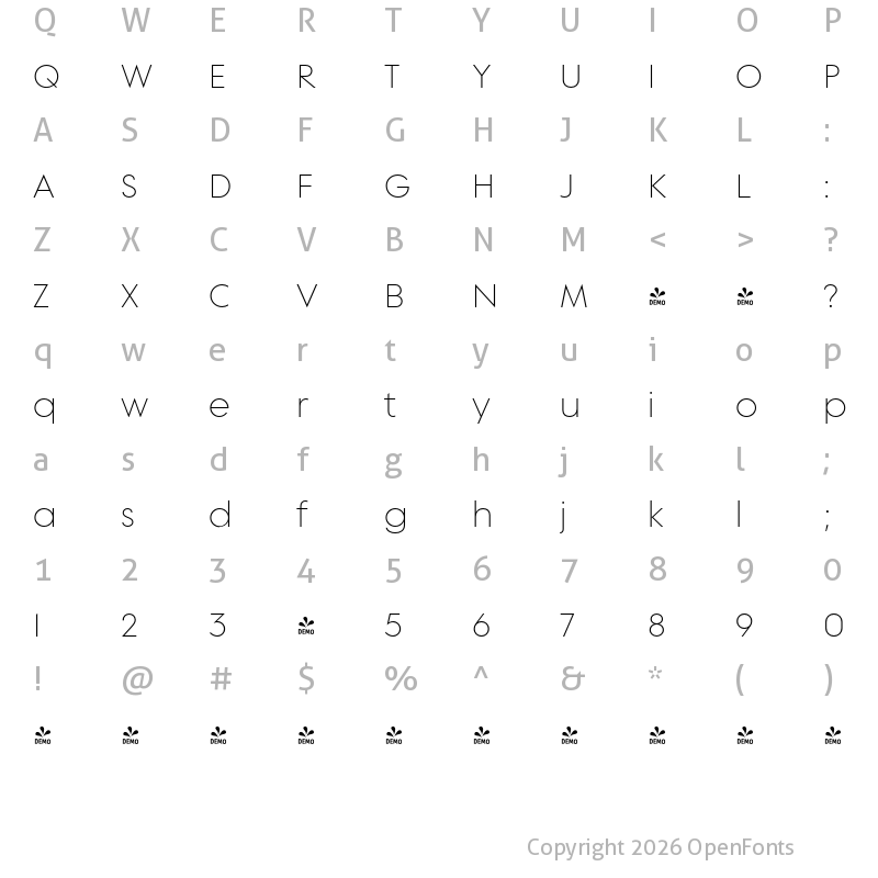 Character Map of FONTSPRING DEMO - Supera Gothic Light Regular